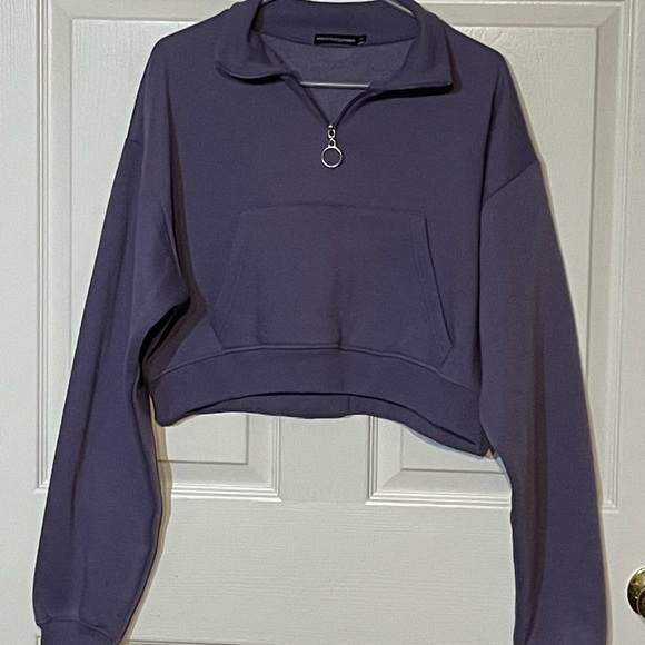 PrettyLittleThing Size M Washed Violet Half Zip High Neck Crop Sweat - Picture 1 of 5